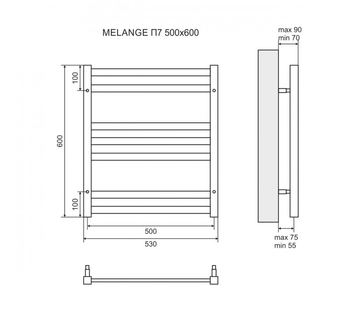 Полотенцесушитель водяной Lemark Melange П7 LM49607W 500x600, белый