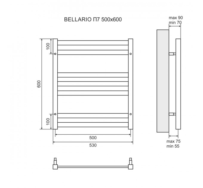 Полотенцесушитель водяной Lemark Bellario LM68607BL П7 500x600, черный