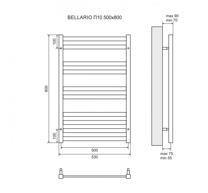 Полотенцесушитель водяной Lemark Bellario LM68810BL П10 500x800, черный