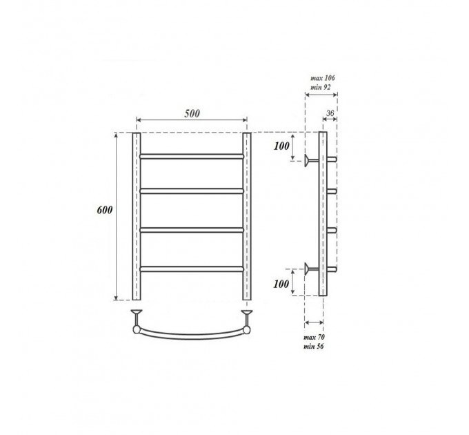 Полотенцесушитель водяной Point PN04156 П4 500x600, хром