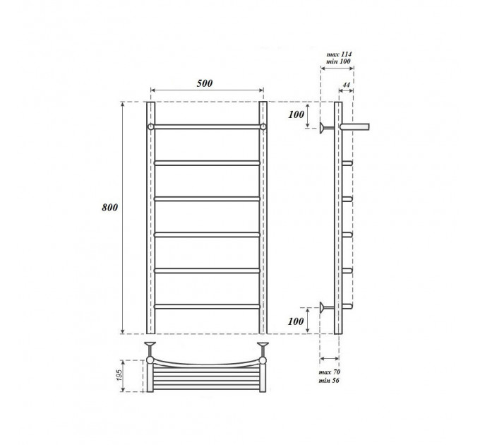 Полотенцесушитель водяной Point PN04158P П5 500x800 с полкой, хром