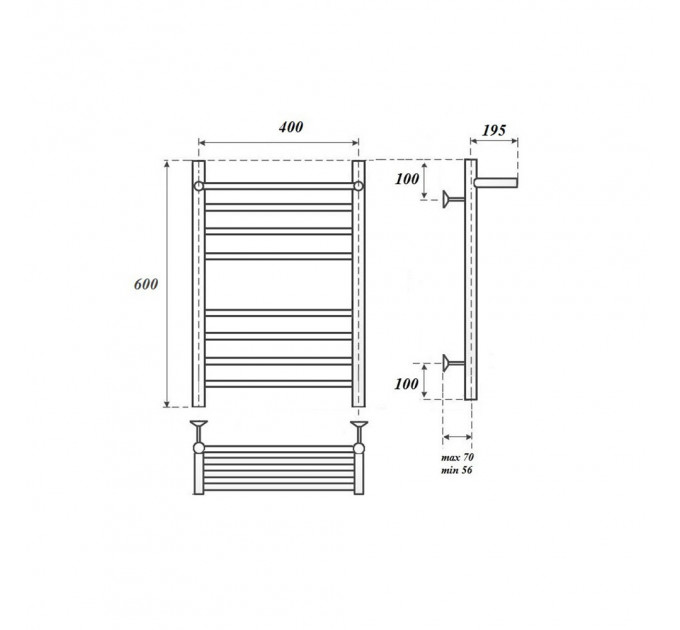 Полотенцесушитель водяной Point PN10146SP П7 400x600 с полкой, хром