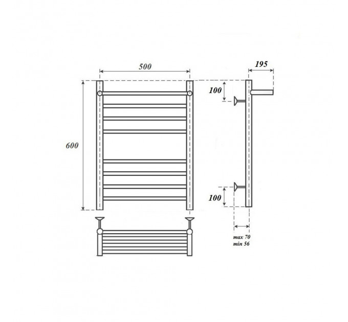 Полотенцесушитель водяной Point PN10156SP П7 500x600 с полкой, хром