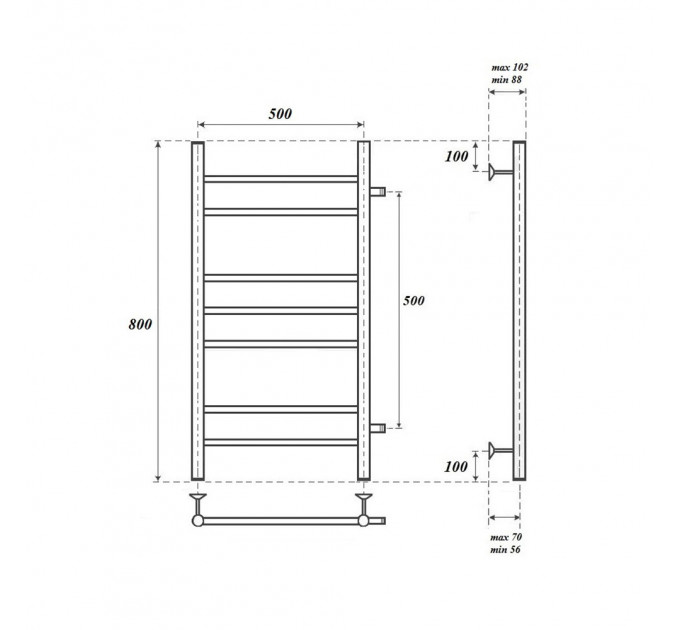 Полотенцесушитель водяной Point PN10558 П7 500x800 с боковым подключением 500, хром