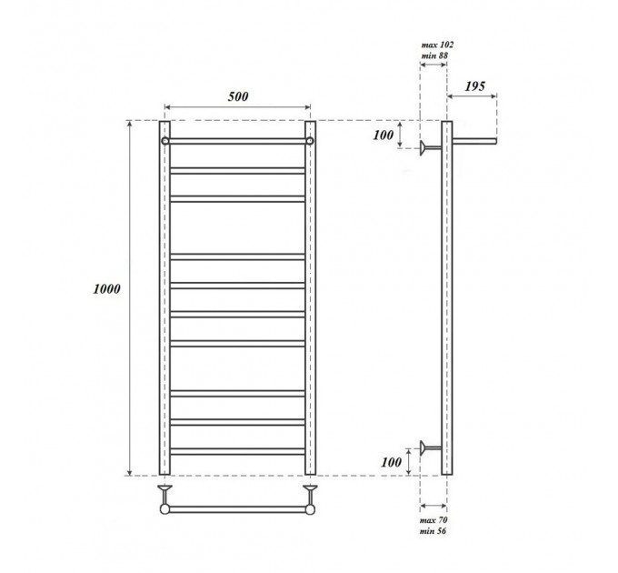 Полотенцесушитель водяной Point PN10150P П9 500x1000 с полкой, хром