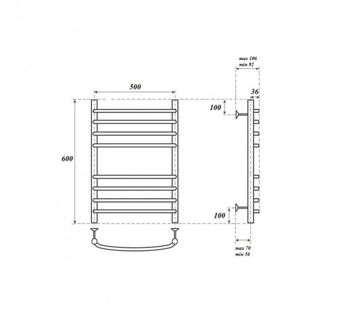 Полотенцесушитель водяной Point PN05156S П8 500x600, хром
