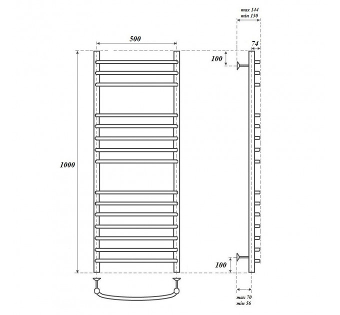Полотенцесушитель водяной Point PN05150S П15 500x1000, хром