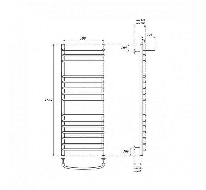 Полотенцесушитель водяной Point PN05150SP П14 500x1000 с полкой, хром