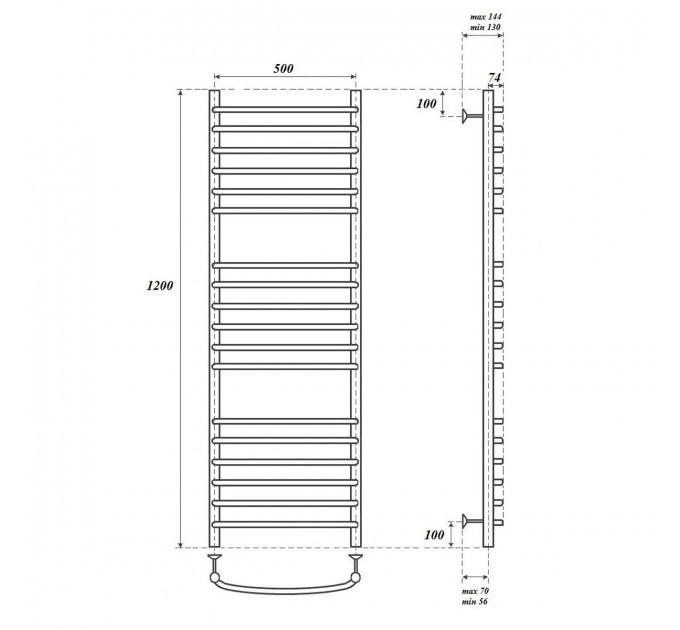 Полотенцесушитель водяной Point PN05152S П18 500x1200, хром
