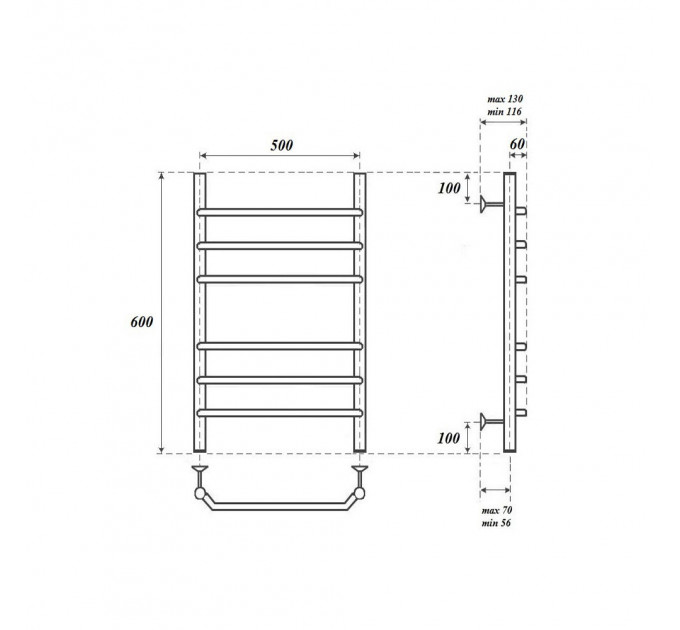 Полотенцесушитель водяной Point PN07156 П6 500x600, хром