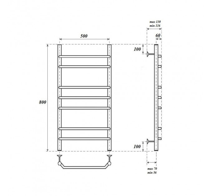 Полотенцесушитель водяной Point PN07158 П7 500x800, хром
