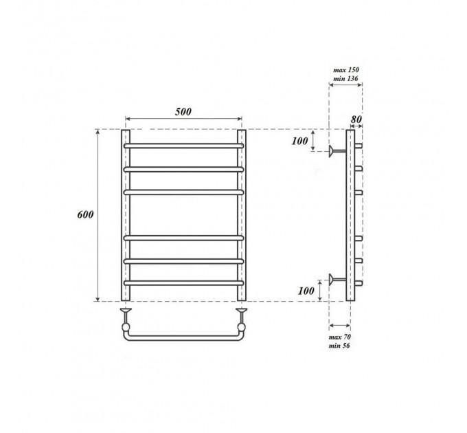 Полотенцесушитель водяной Point PN09156 П6 500x600, хром