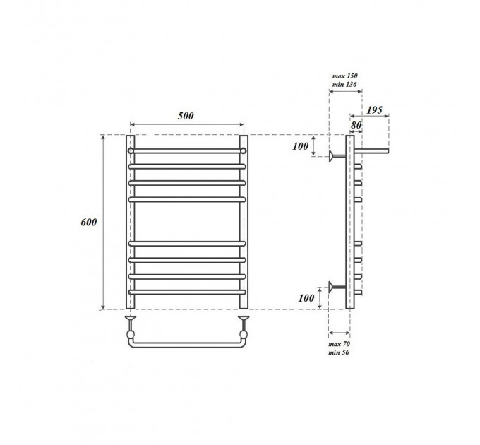 Полотенцесушитель водяной Point PN09156SP П7 500x600 с полкой, хром