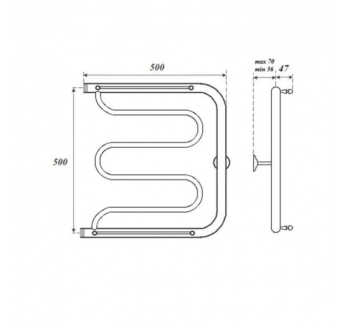Полотенцесушитель водяной Point PN25555P 500x500 Фокстрот с полкой, хром