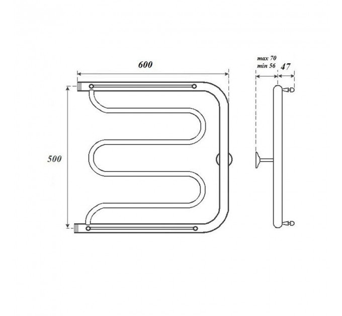 Полотенцесушитель водяной Point PN25556P 500x600 Фокстрот с полкой, хром