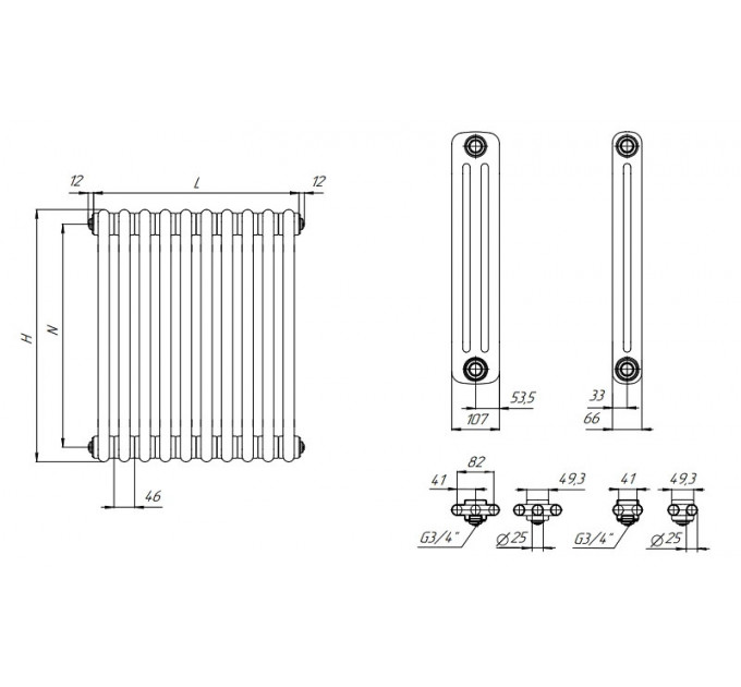Стальной трубчатый радиатор RIFAR TUBOG TUB 3042 D1 18 секций