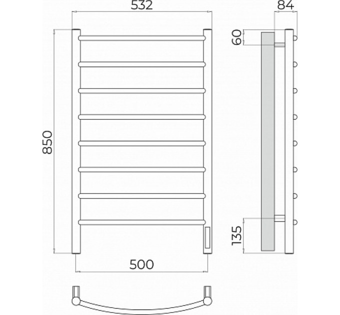 Классик П8 500х850 Электро (quick touch) Полотенцесушитель  TERMINUS