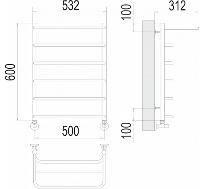 Полка П6 500х600  Полотенцесушитель  TERMINUS