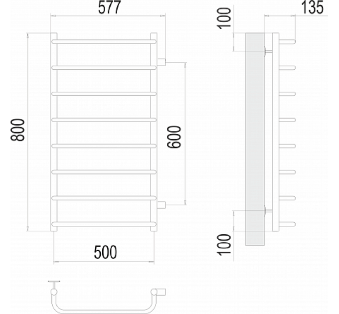 Стандарт П8 500х800 бп600 Полотенцесушитель  TERMINUS