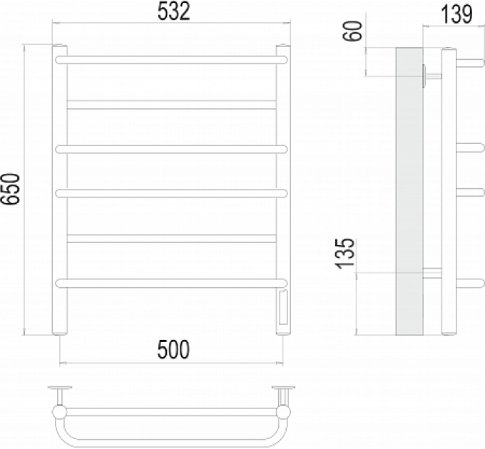 Евромикс П6 500х650 Электро (quick touch) Полотенцесушитель  TERMINUS