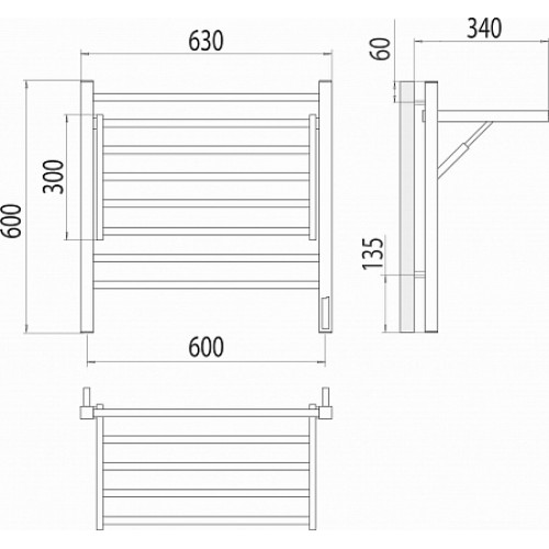 Горизонт П8 600х600 электро (sensor quick touch) Полотенцесушитель TERMINUS
