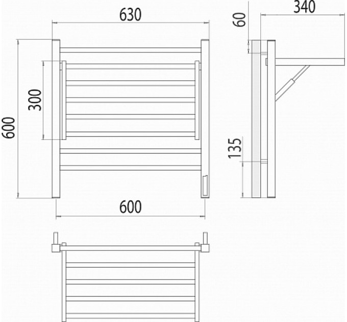 Горизонт П8 600х600 электро (sensor quick touch) Полотенцесушитель TERMINUS