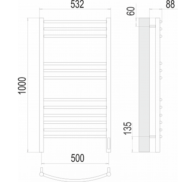 Классик П12 500х1000 электро (sensor quick touch)  Полотенцесушитель TERMINUS