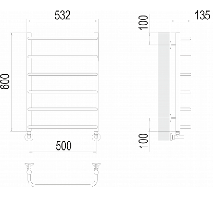 Стандарт П6 500х600  Полотенцесушитель  TERMINUS