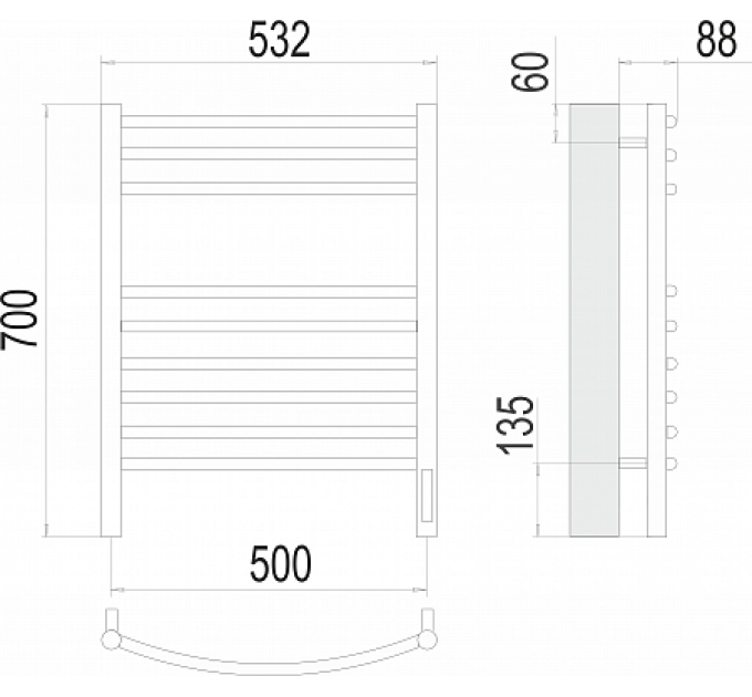Классик П9 500х700 электро (sensor quick touch)  Полотенцесушитель TERMINUS