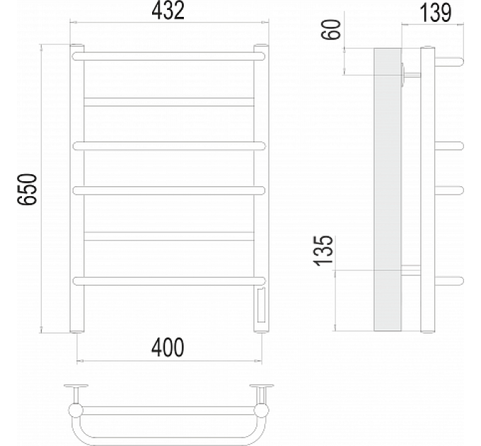 Евромикс П6 400х650 Электро (quick touch) Полотенцесушитель  TERMINUS