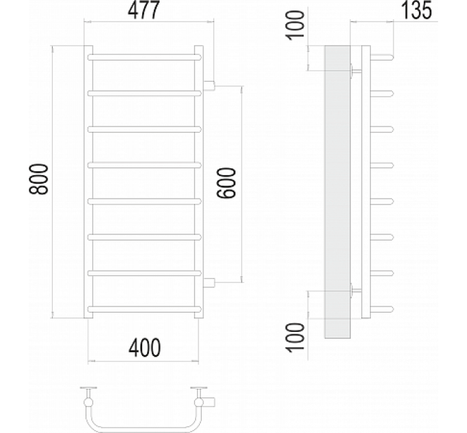 Стандарт П8 400х800 бп600 Полотенцесушитель  TERMINUS