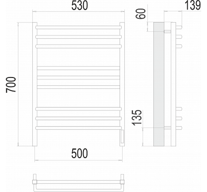 Соренто П9 500х700 электро (sensor quick touch) Полотенцесушитель  TERMINUS