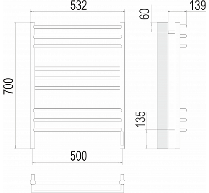 Прато П9 500х700 электро (sensor quick touch) Полотенцесушитель  TERMINUS