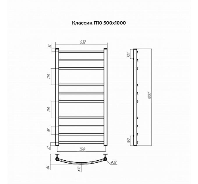 Классик П10 500х1000 Полотенцесушитель TERMINUS